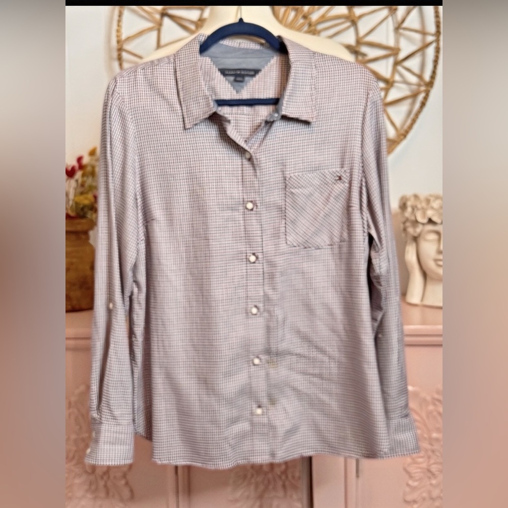 Tommy Hilfiger‎ Men's maroon and navy Checkered Shirt size Large